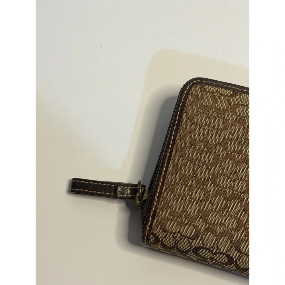 VTG Coach‎ Wallet Brown Signature Canvas Suede Trim Zip Around Accordion Clutch